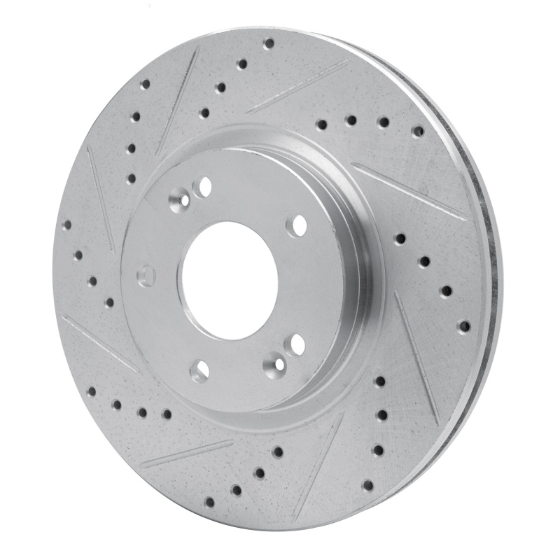 Hyundai Santa Fe Brake Rotor (1) - Front Left - R1 Concepts - Drilled & Slotted - Silver - `10-`13